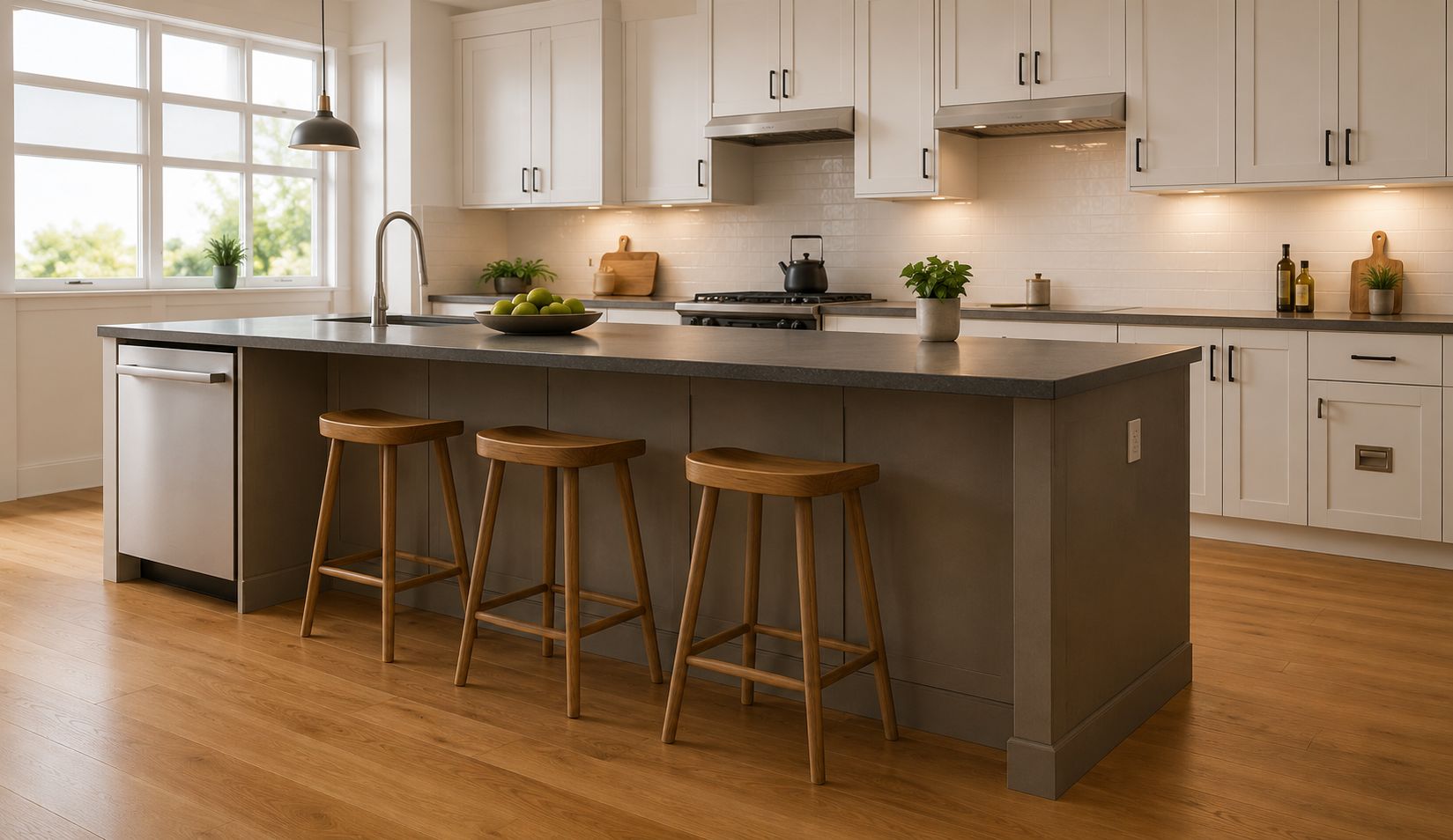 Modern kitchen with a island and bar stools